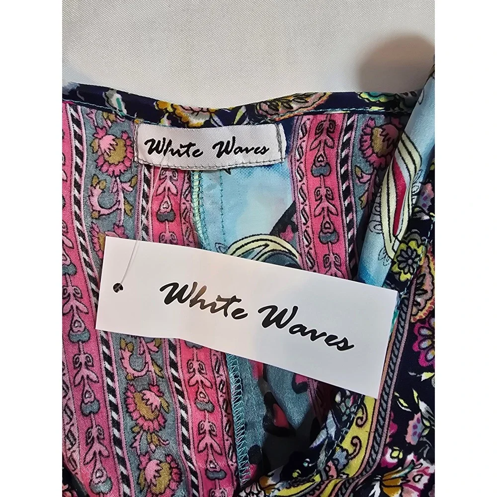 White Waves Bohemian Silk Blend Patchwork Maxi Dress Floral Paisley Tassel Blue - Picture 4 of 11